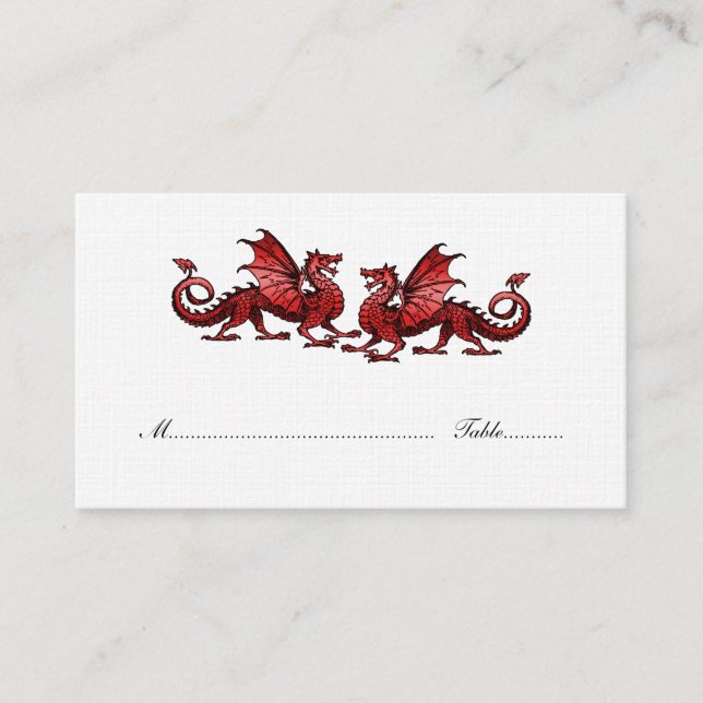 Röd Elegant Dragons Bröllop-monteringskort Placeringskort (Framsida)