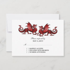 Röd Elegant Dragons Bröllop-svarskort OSA Kort