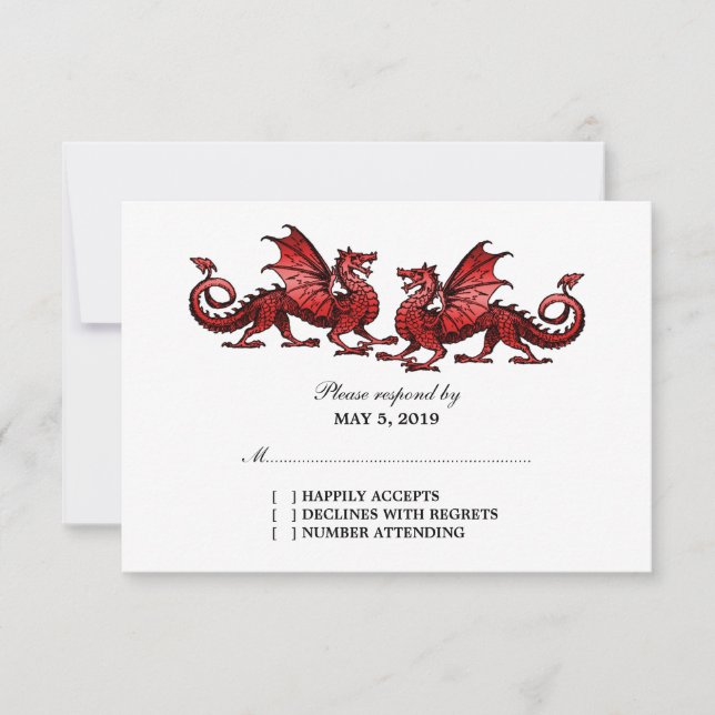 Röd Elegant Dragons Bröllop-svarskort OSA Kort (Framsida)