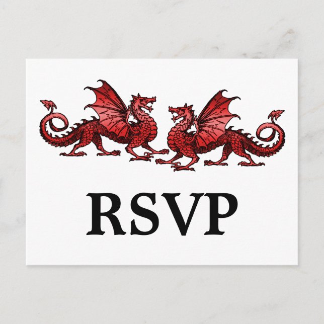 Röd Elegant Dragons Response Postcard Inbjudan Vykort (Framsida)