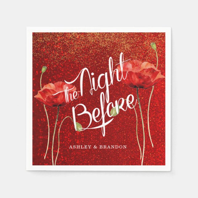 Röd Elegant Glitter natten före blöjor Pappersservett (Framsidan)