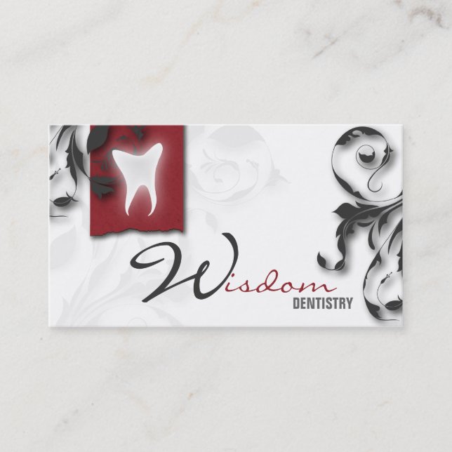 Röd elegant Monogram för tandläkarevisitkort Visitkort (Framsida)