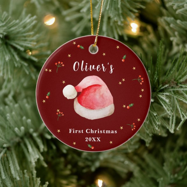 Röd Elegant Tomtehatt Barnets Första Jul  Julgransprydnad Keramik (Träd)