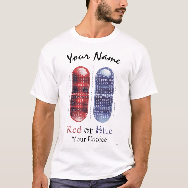 Röd eller blå - ditt val | Cyberpunk Pill Art T Shirt (Framsida)