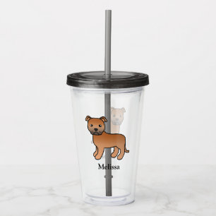 Röd engelsk Staffie söt seriehund & namn Take Away Mugg