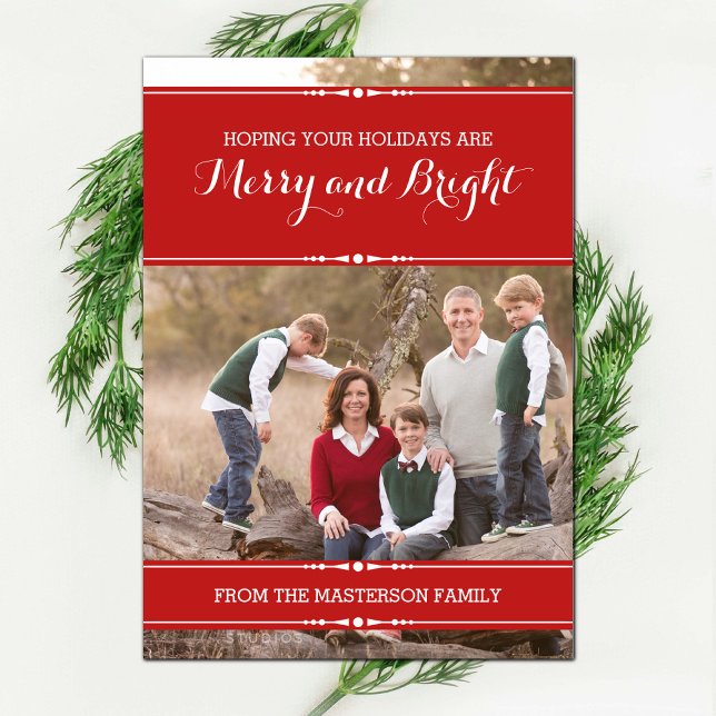 Röd, enkelt Chic-Helgdag - foto-platta kort (Red Simply Chic Holiday Photo Card)