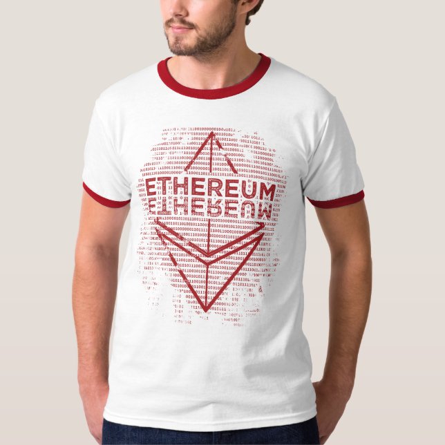 Röd Ethereum binär Grunge T-shirt (Framsida)