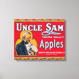 (Röd) etikett för Uncle Sam Apple - Wapato, WA Canvastryck