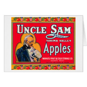 (Röd) etikett för Uncle Sam Apple - Wapato, WA Hälsningskort