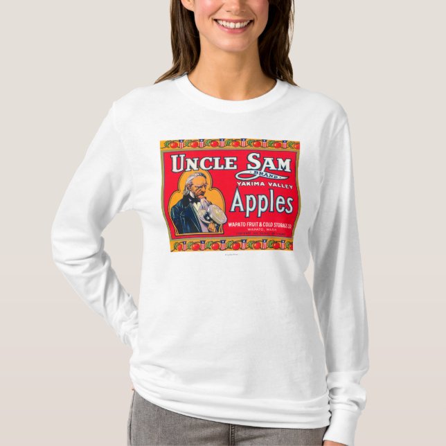 (Röd) etikett för Uncle Sam Apple - Wapato, WA T-shirt (Framsida)