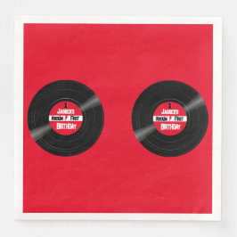 Röd etikett på vinylskivans första födelsedag pappersservett