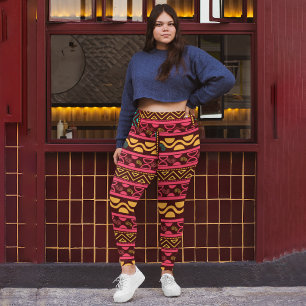 röd etnisk aztec leggings