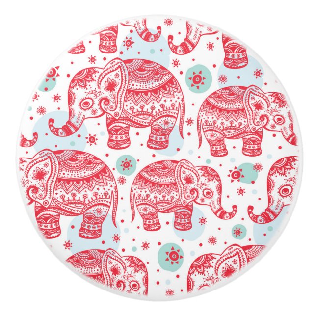 Röd etnisk elefant i Mönster Knopp (Framsidan)