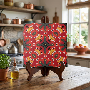 Röd etniskt boho-orientalisk arabesk mosaikmönster kakelplatta