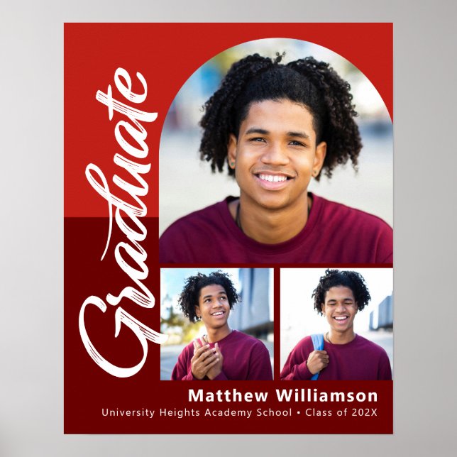 Röd Examen 3 Foto Fet Böjd Skrift Minimalistisk Poster (Framsidan)