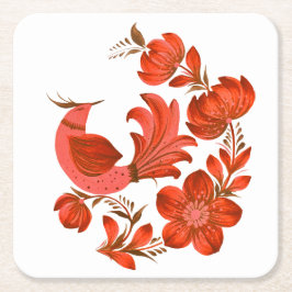 Röd Fågel & Blommig Konsthantverk Coaster Underlägg Papper Kvadrat