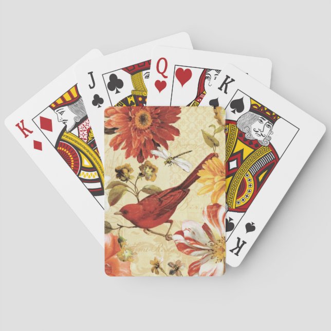 Röd fågel i en blomsterträdgård casinokort (Baksidan)