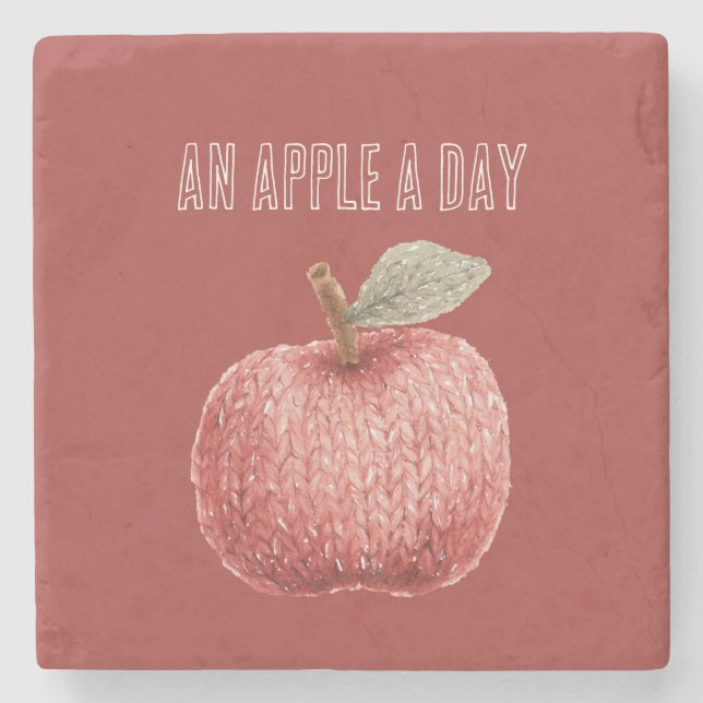 Röd falsk stickad äpple en dag frukt stenunderlägg (Framsidan)