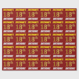 Röd, Falskt/Guldfärgat, "18-ÅRSDAG" Presentpapper
