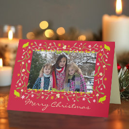 Röd familjefokristmas mistletostjärna helgkort