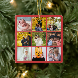 Röd familjefoto collage julminnen julgransprydnad keramik