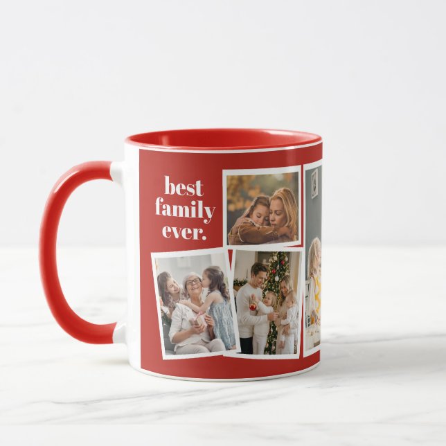Röd familjefotokollage - 6 foton mugg (Vänster)