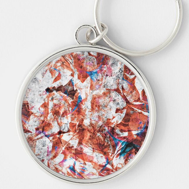 Röd färgpensel abstrakt modern digital konst rund silverfärgad nyckelring (Framsidan)
