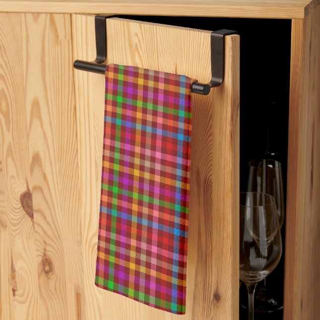 Röd färgrik Gingham-rutig mönster  Kökshandduk (Thirds Fold)