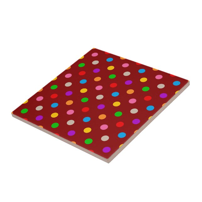 Röd Färgrik Regnbåge Prickar Design  Kakelplatta (Sidan)