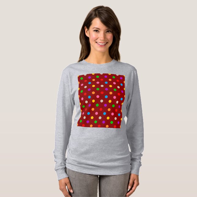 Röd Färgrik Regnbåge Prickar Design  T Shirt (Hel framsida)