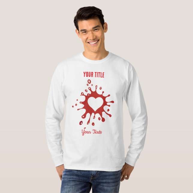 Röd färgsprut med en vit hjärtform t shirt (Hel framsida)