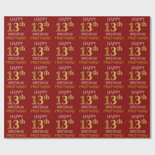 Röd Faux 13th FÖDELSEDAG för guld- "LYCKLIG ", Presentpapper