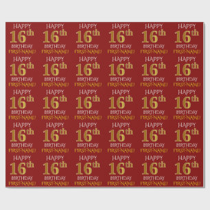 Röd Faux 16th FÖDELSEDAG för guld- "LYCKLIG ", Presentpapper