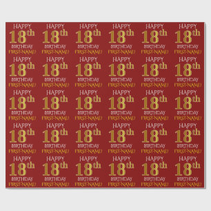 Röd Faux 18th FÖDELSEDAG för guld- "LYCKLIG ", Presentpapper