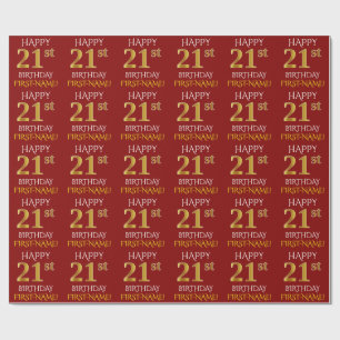 Röd Faux 21st FÖDELSEDAG för guld- "LYCKLIG ", Presentpapper