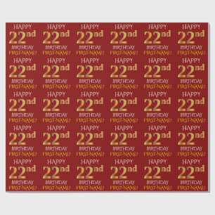 Röd Faux 22nd FÖDELSEDAG för guld- "LYCKLIG ", Presentpapper
