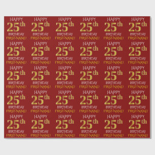 Röd Faux 25th FÖDELSEDAG för guld- "LYCKLIG ", Presentpapper