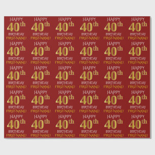 Röd Faux 40th FÖDELSEDAG för guld- "LYCKLIG ", Presentpapper