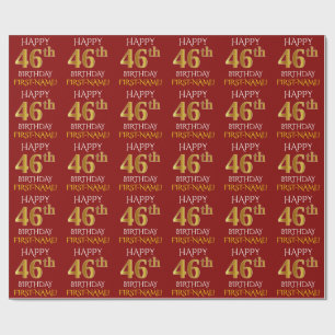 Röd Faux 46th FÖDELSEDAG för guld- "LYCKLIG ", Presentpapper