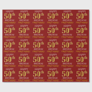 Röd Faux 50th FÖDELSEDAG för guld- "LYCKLIG ", Presentpapper