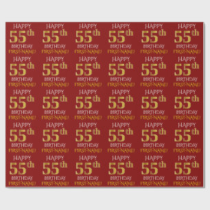 Röd Faux 55th FÖDELSEDAG för guld- "LYCKLIG ", Presentpapper