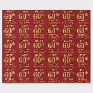 Röd Faux 60th FÖDELSEDAG för guld- "LYCKLIG ", Presentpapper