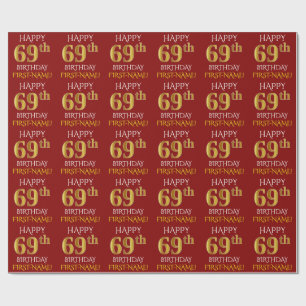 Röd Faux 69th FÖDELSEDAG för guld- "LYCKLIG ", Presentpapper