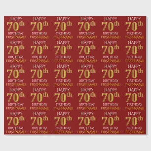 Röd Faux 70th FÖDELSEDAG för guld- "LYCKLIG ", Presentpapper