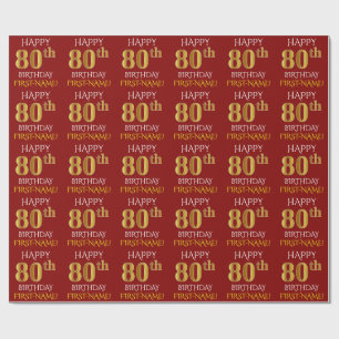 Röd Faux 80th FÖDELSEDAG för guld- "LYCKLIG ", Presentpapper