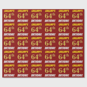 Röd Faux/efterföljdguld, "64th FÖDELSEDAG ", Presentpapper