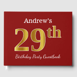 Röd, Faux Guld 29:e Födelsedagsfesten + Anpassat n Gästböcker