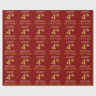 Röd, Faux Guld (LYCKLIG 4e födelsedagen) Presentpapper