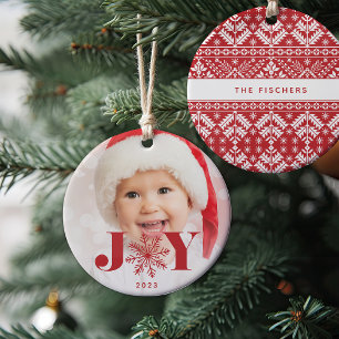 Röd Festive Joy Helgdag Photo Julgransprydnad Keramik