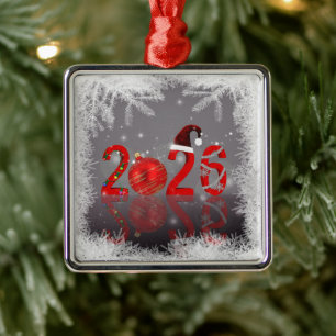 Röd festlig God Jul Nytt År 2026 Julgransprydnad Metall